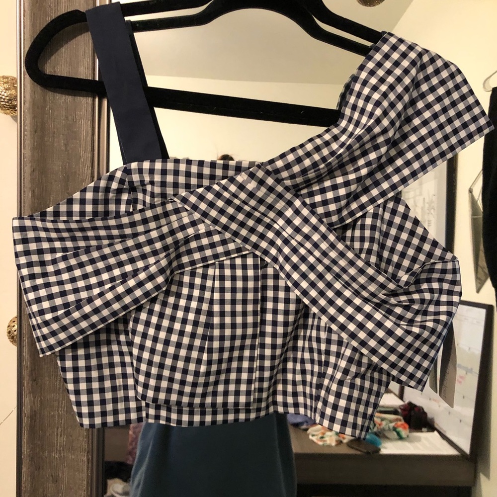 Blue and white crop top